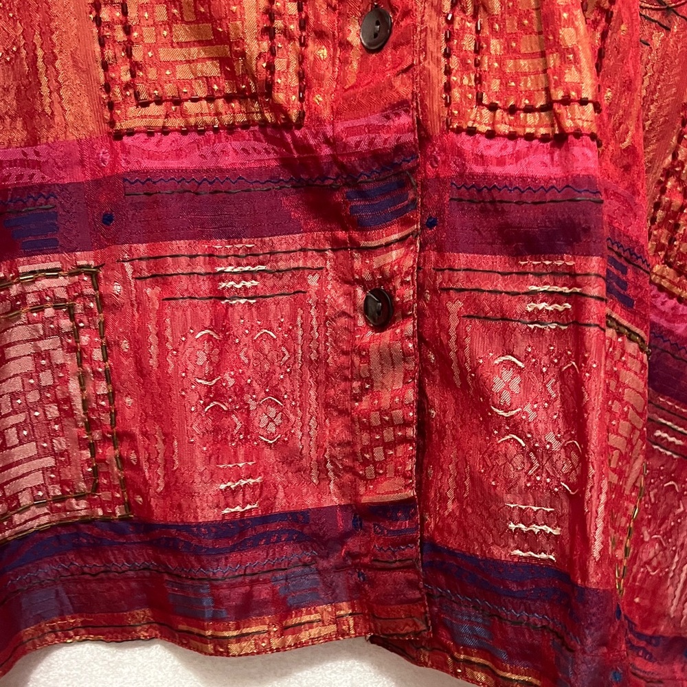 Chico’s patchwork multi-media designed button fro… - image 5